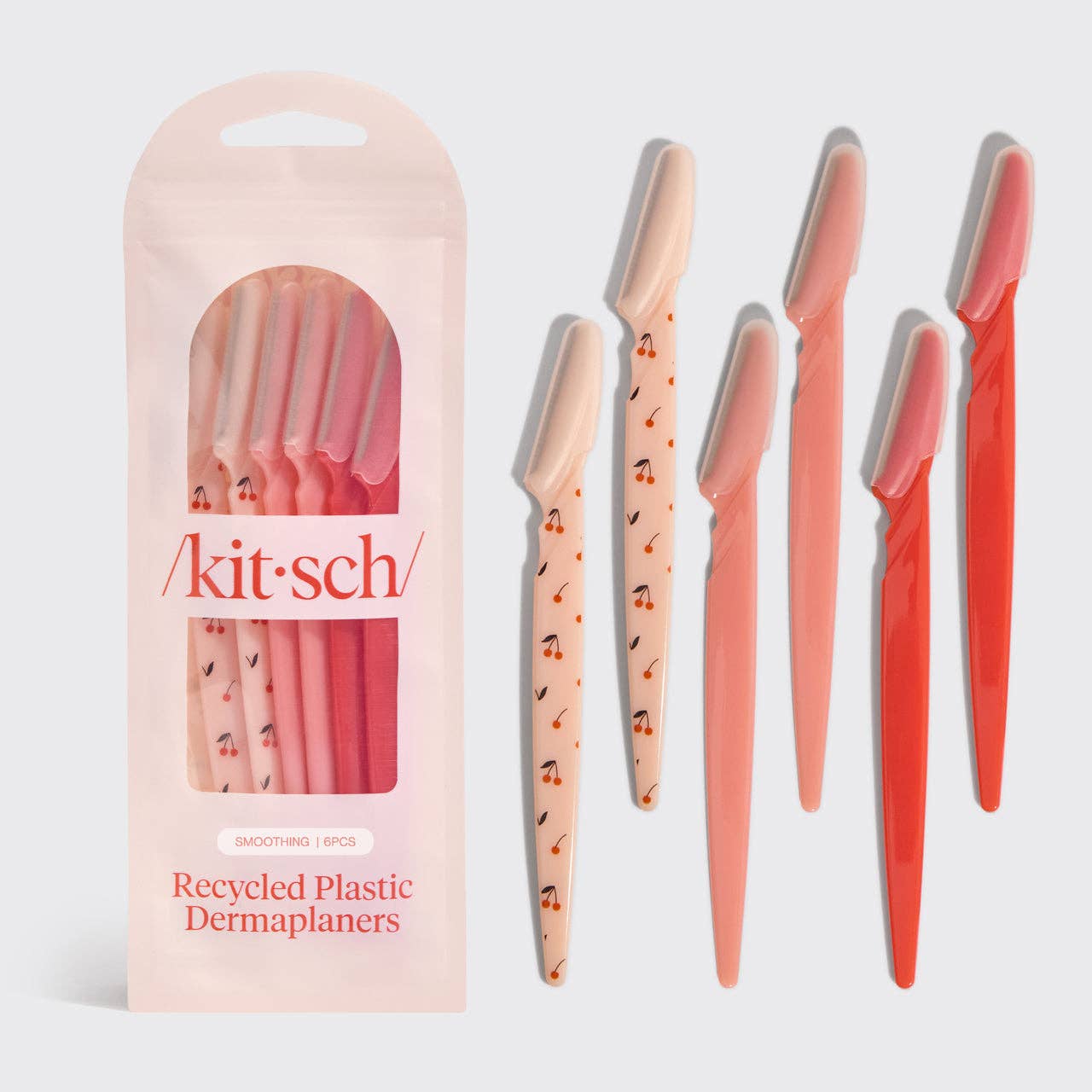 Kitsch - Cherry Blossom Dermaplaning Face Razors (6-pack) in recycled plastic | exfoliates, removes dead skin cells and peach fuzz, reduces imperfections