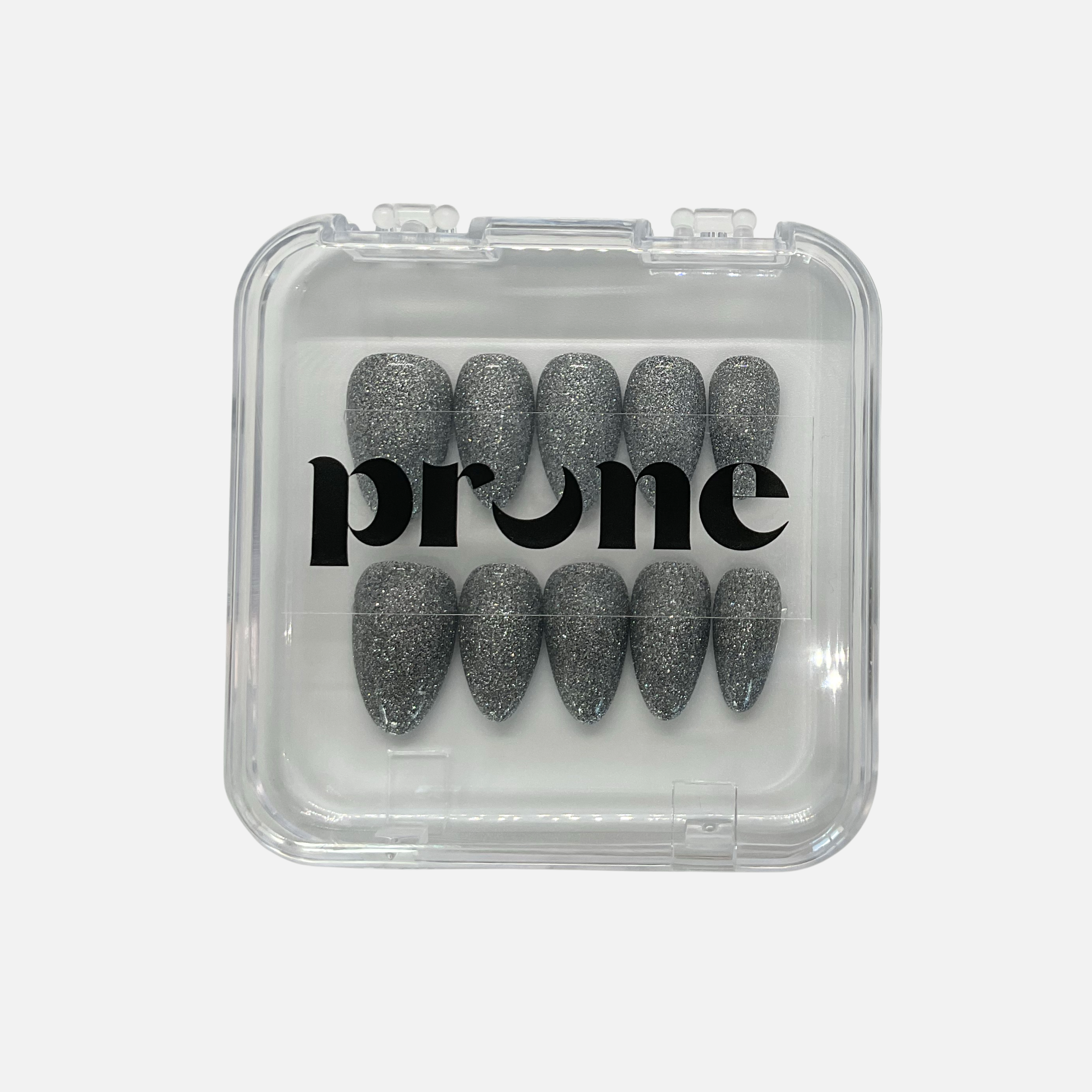 PRUNE BEAUTY – Handmade Press-On Nails | Silver Glitter | Sizes and Shapes Available