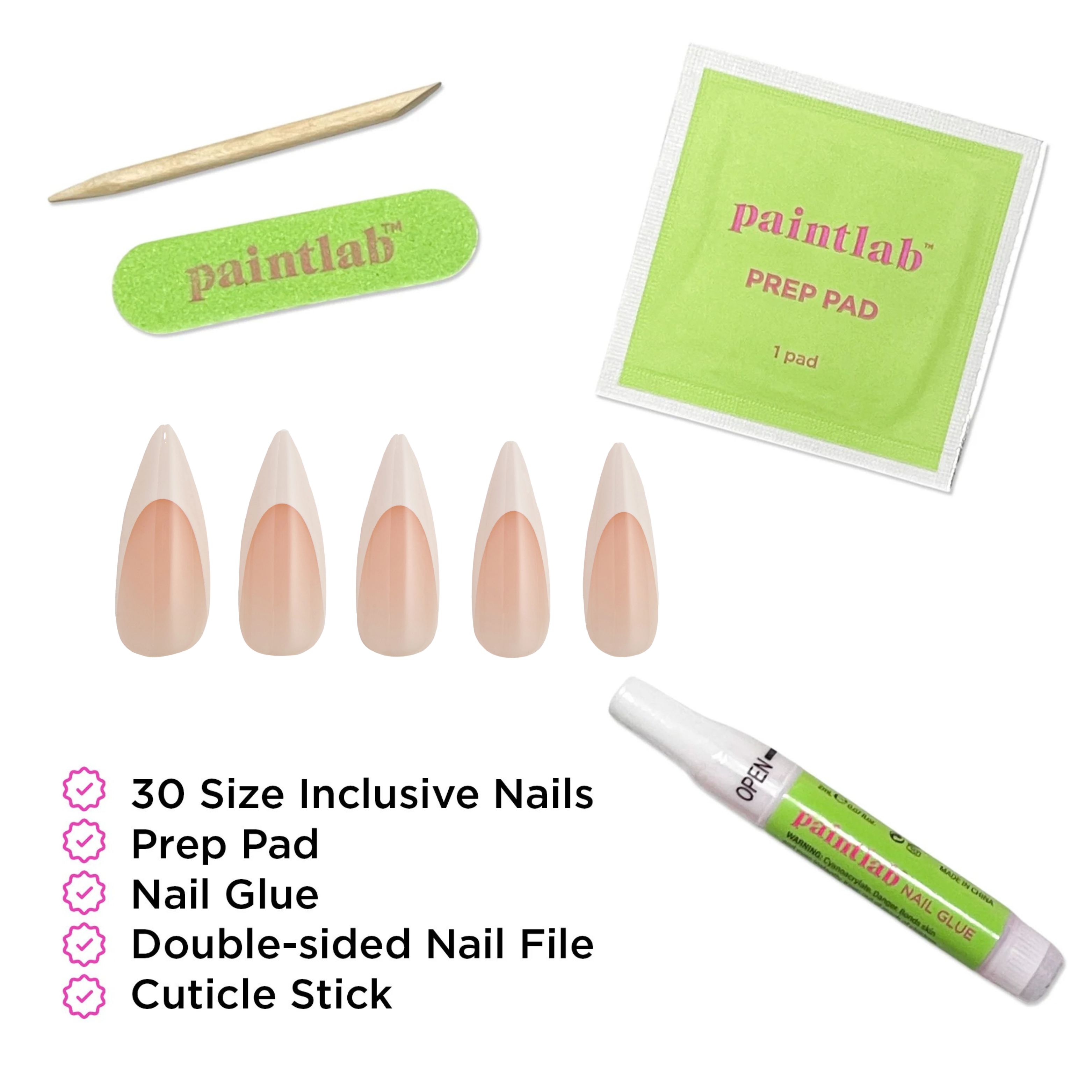 PAINTLAB - Reusable Gel Press-On Nails "French Stiletto"