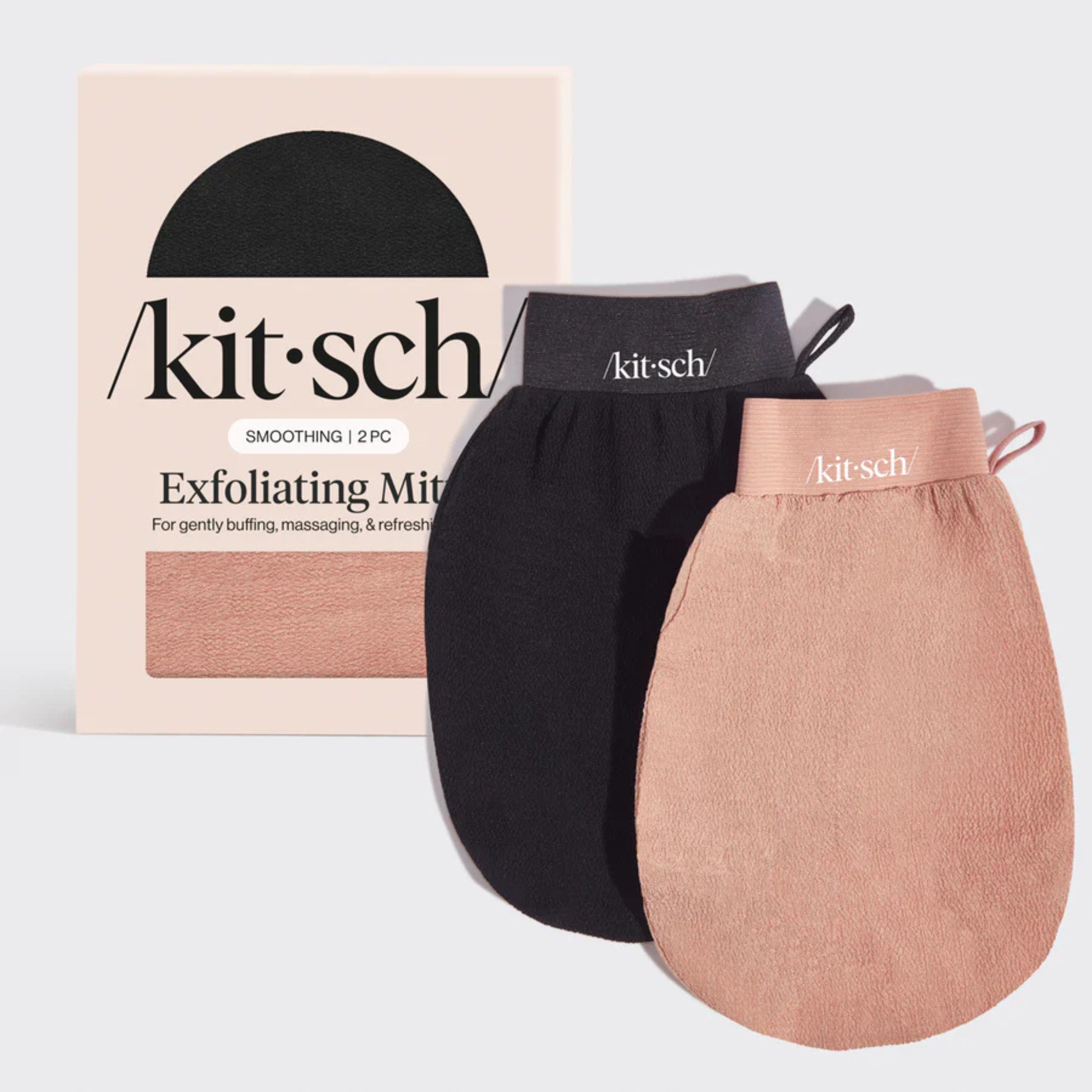 Kitsch - Set de 2 Guantes Exfoliantes Negro & Terracota | Exfolia y Elimina las Células Muertas