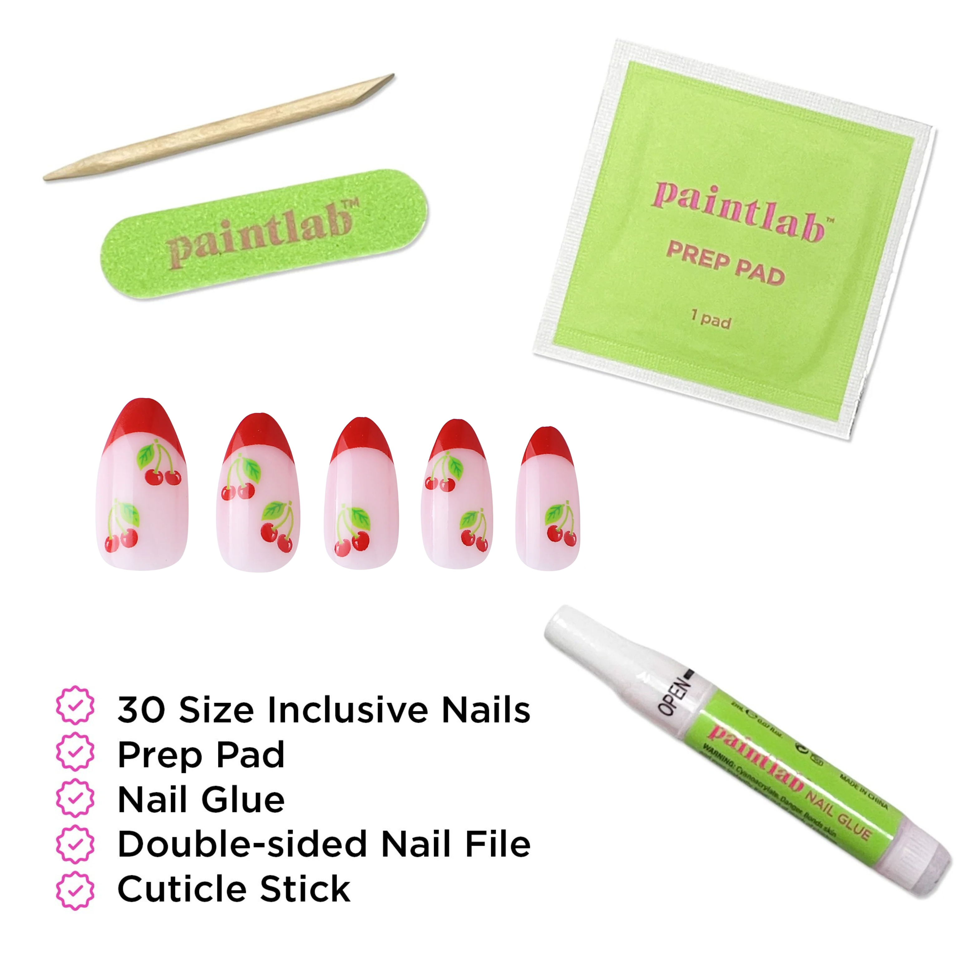 PAINTLAB - Reusable Gel Press-On Nails "Cherry"