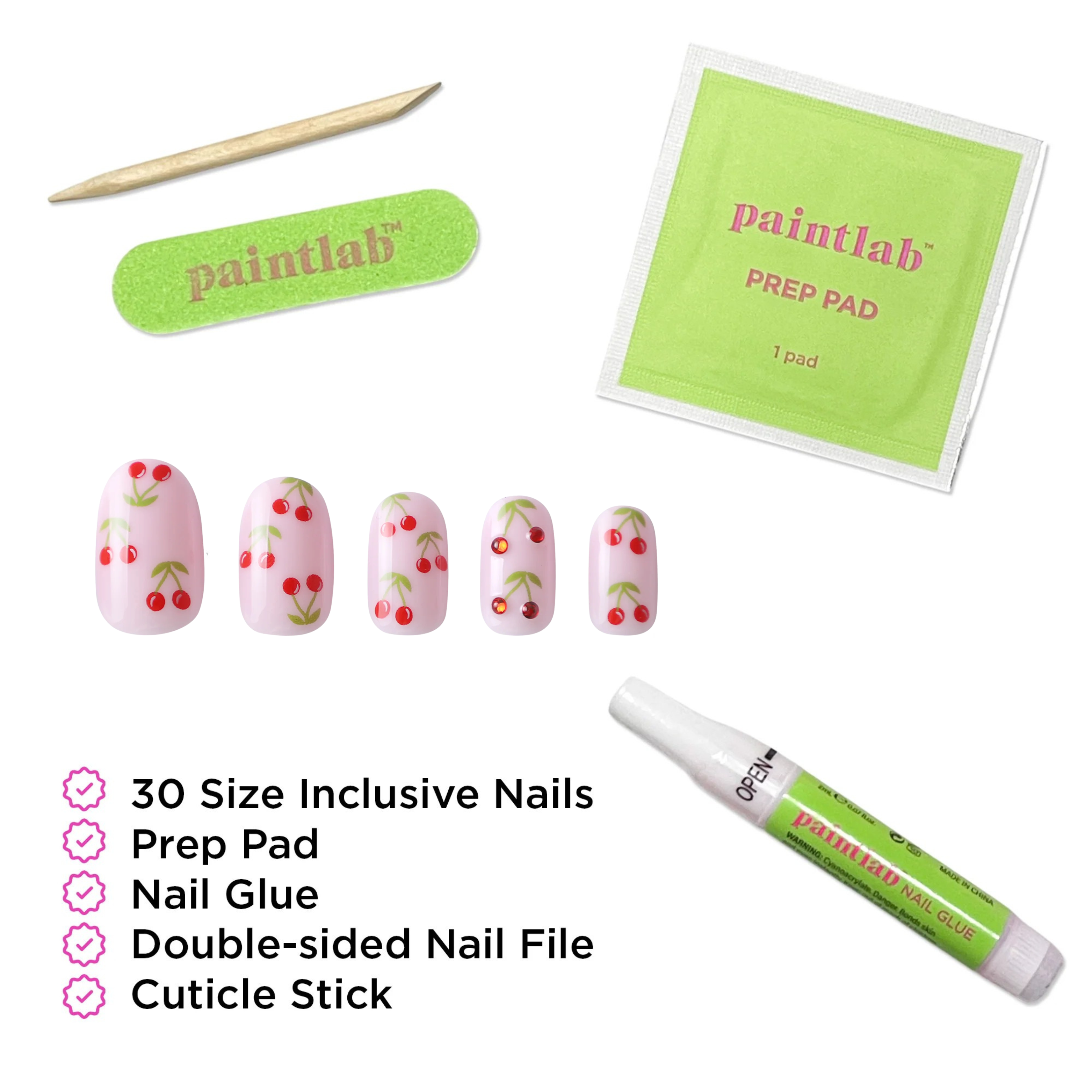 PAINTLAB - Reusable Gel Press-On Nails "Cherry Bomb II"
