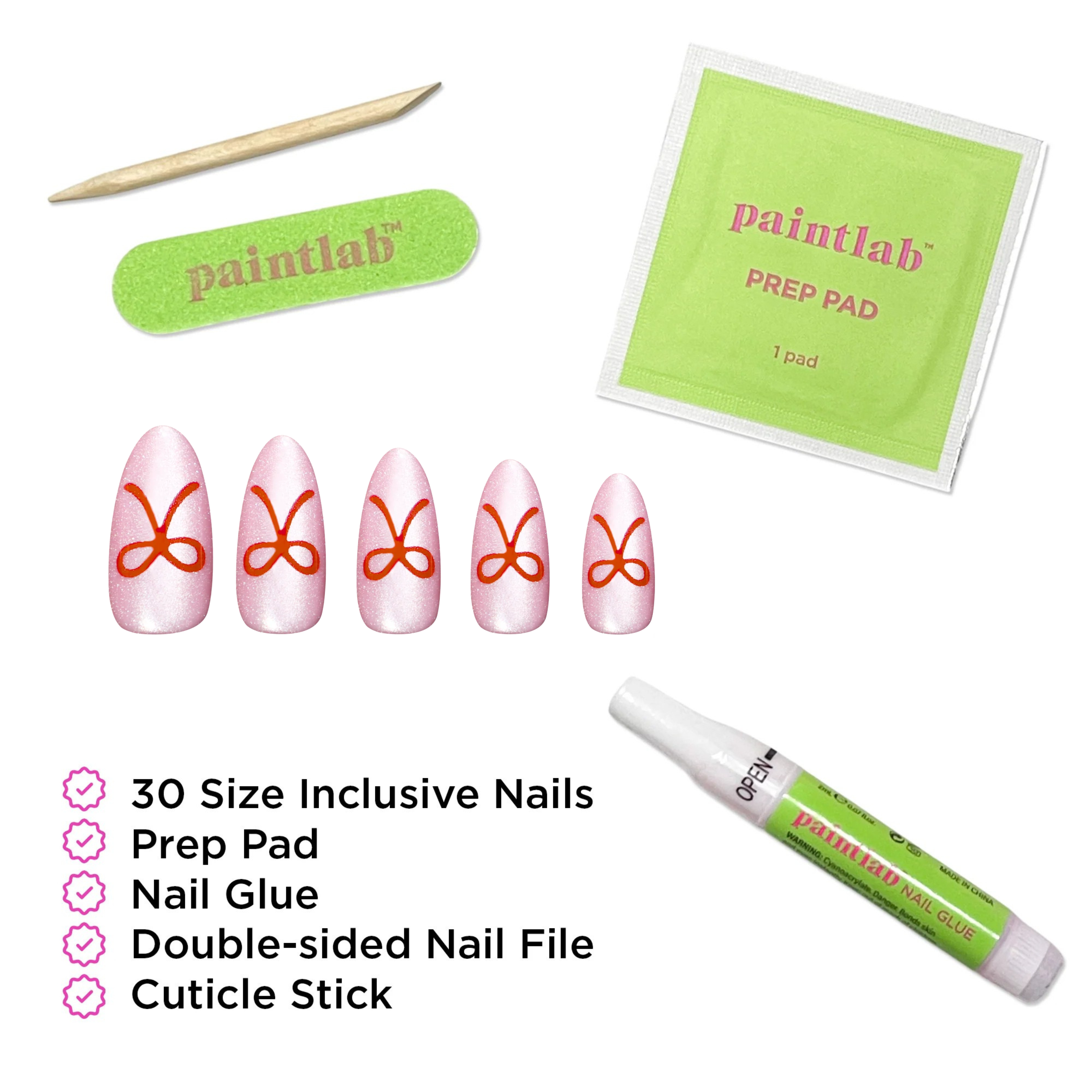 PAINTLAB - Reusable Gel Press-On Nails "Coquette Bow"